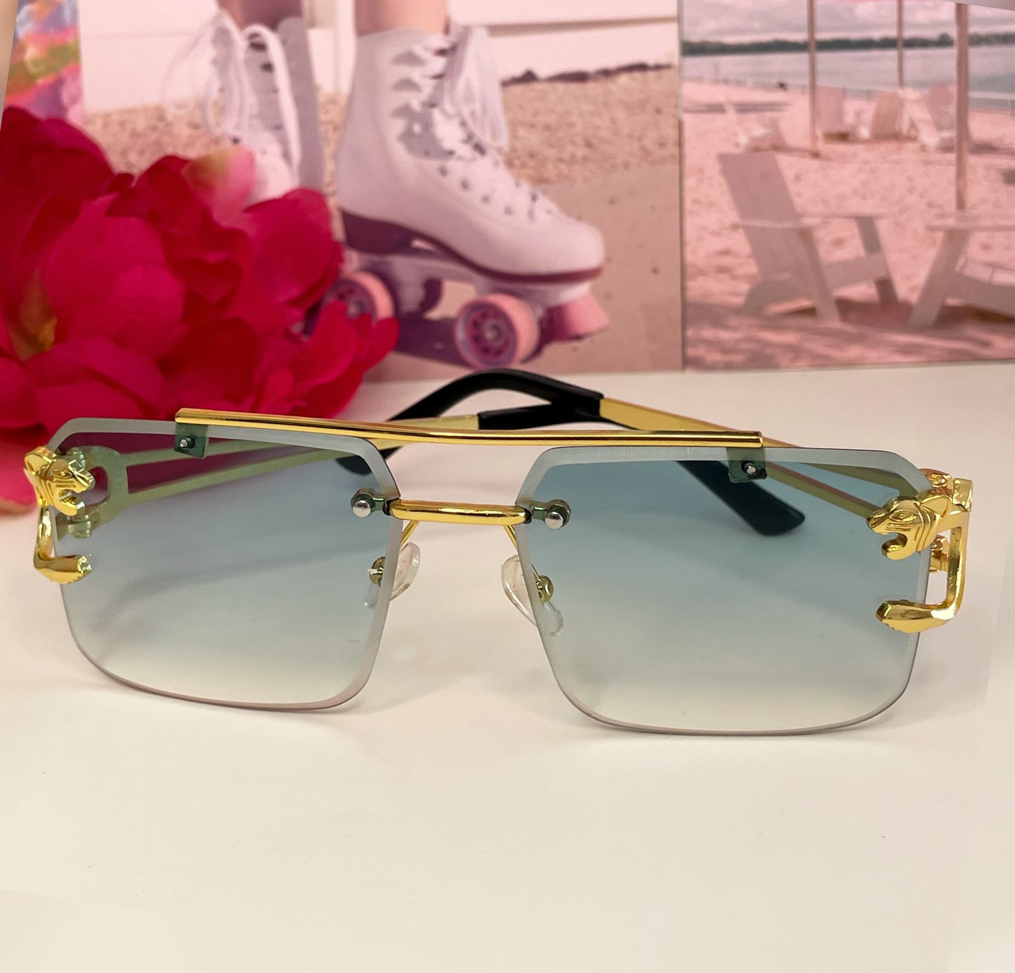 Take The Risk gold leopard design metal rimless square sunglasses (color options)