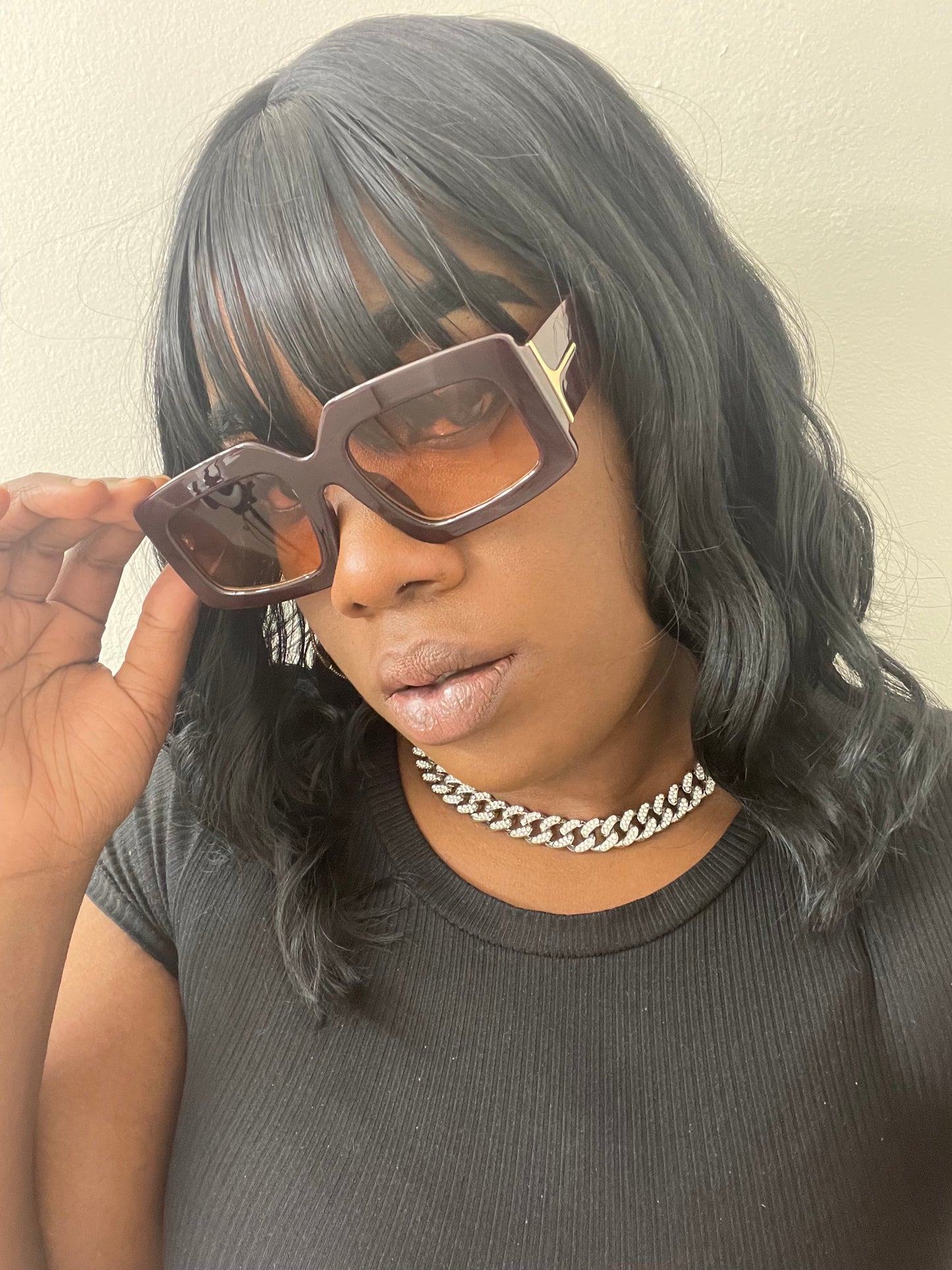 Day Dreamer thick frame gold design tinted rectangle sunglasses