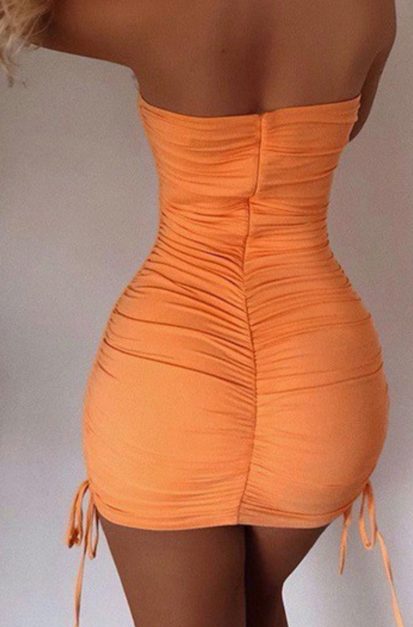 No Strings Attached pleated adjustable length drawstring bodycon tube dress (S-L) orange