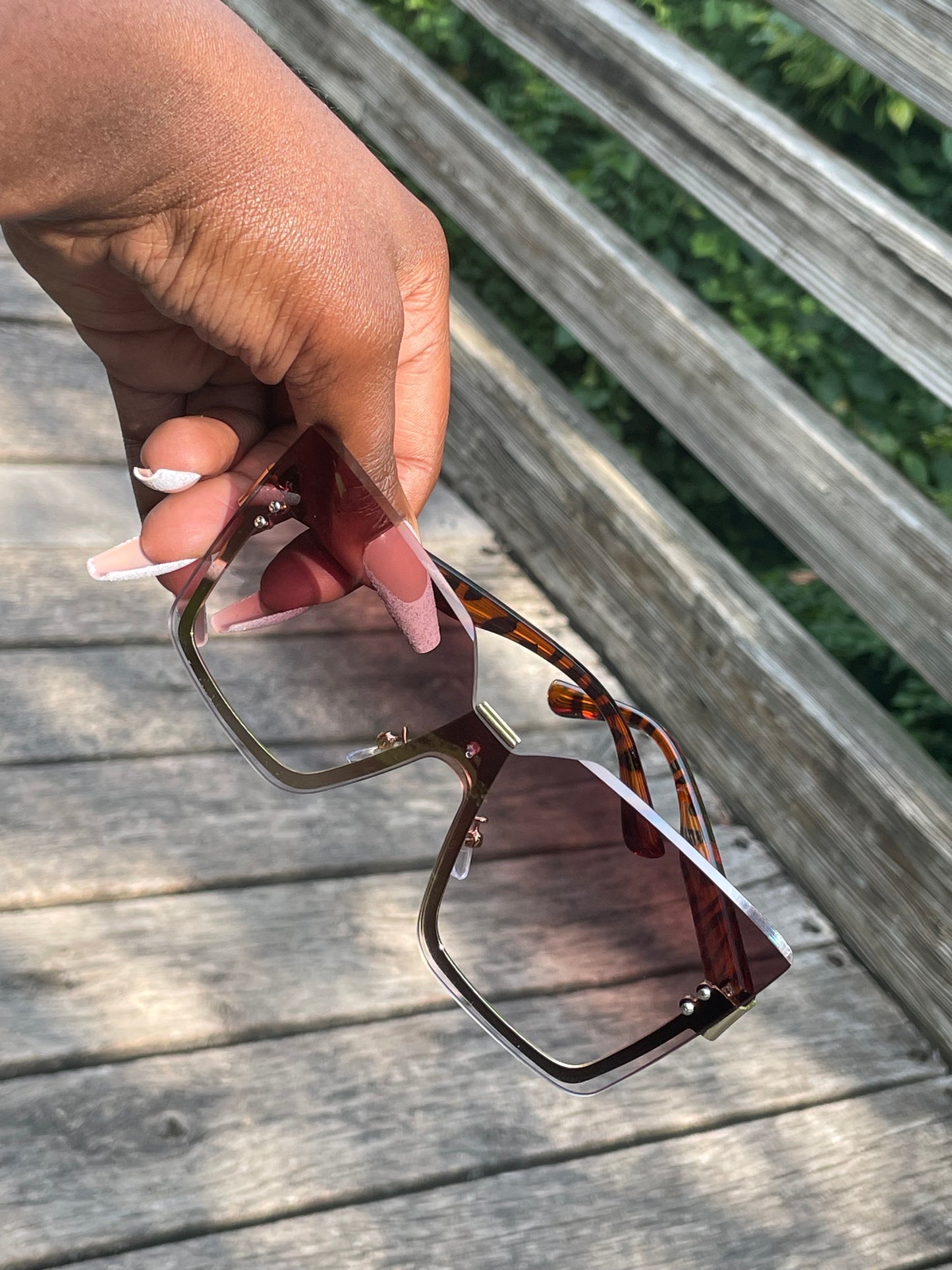 Hard To Forget gradient tint rimless square leopard print sunglasses (brown)