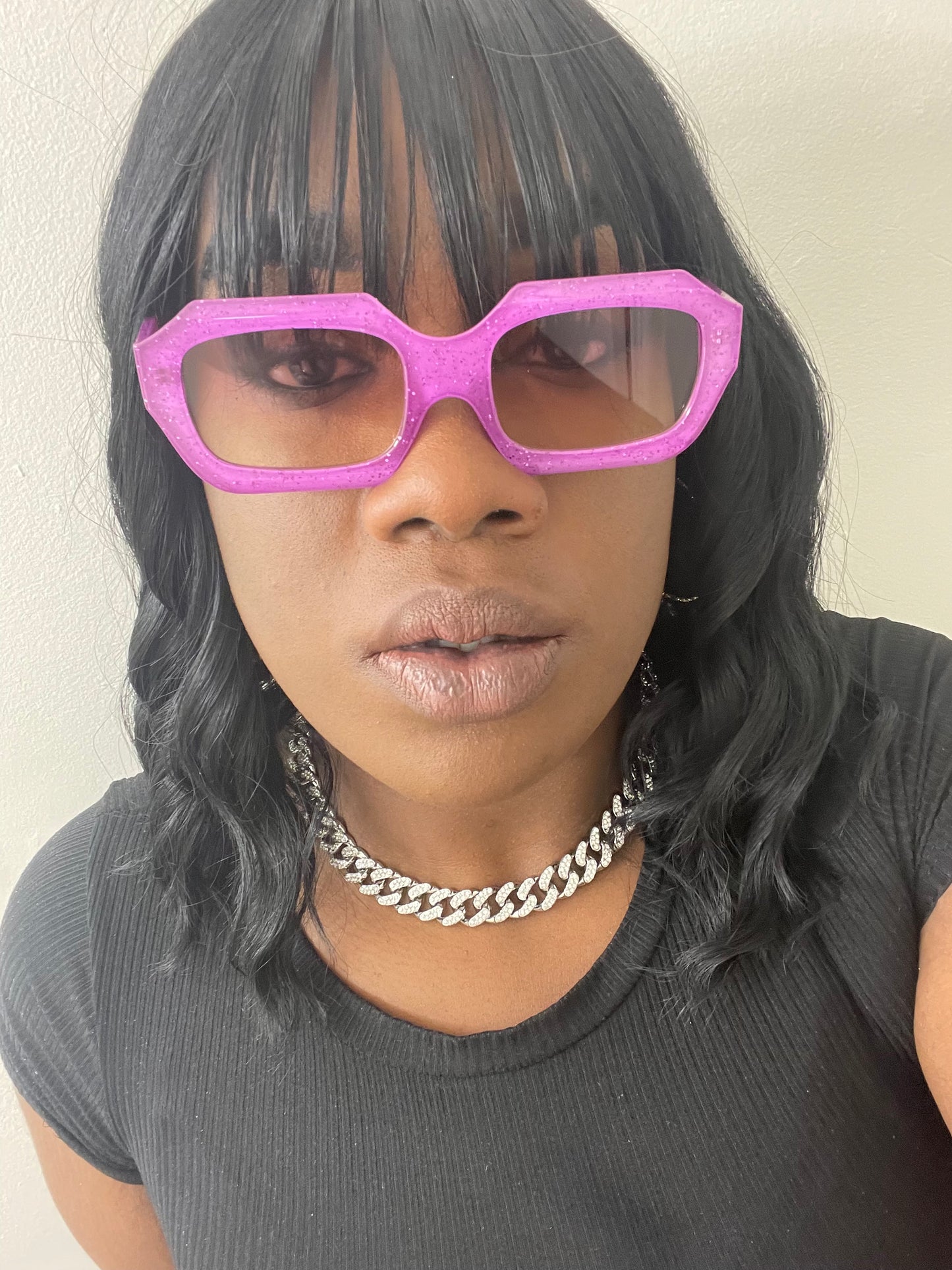 Easy Going small frame polygon glitter tinted sunglasses