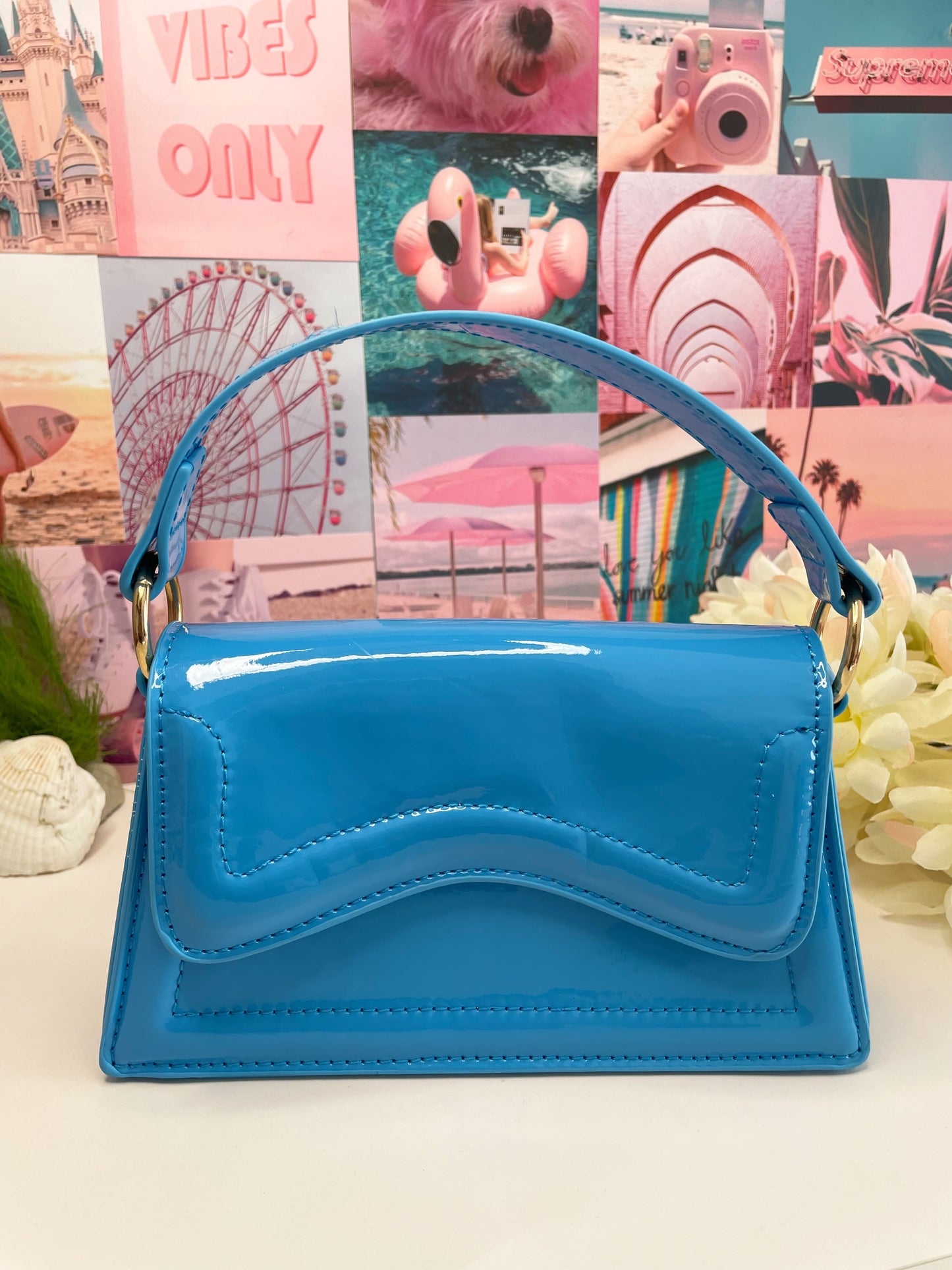 Keep It Clutch small glossy flap over solid color PU leather handbag (color options)