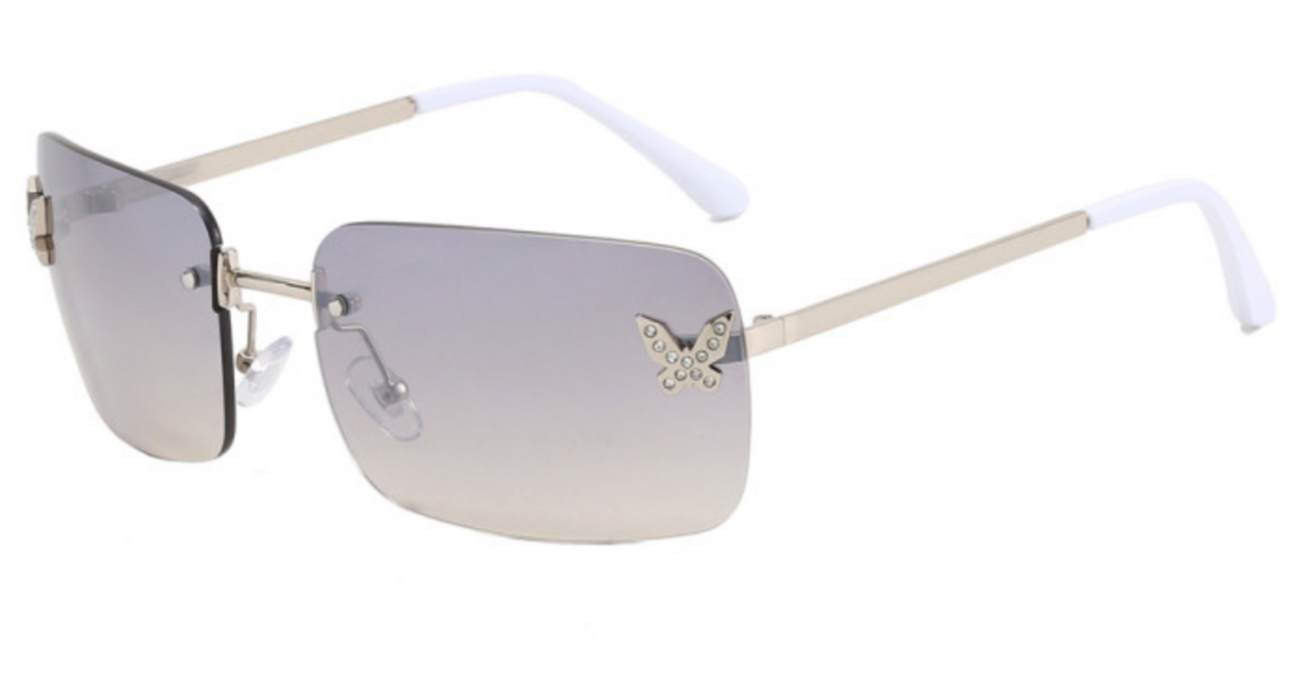 Made To Shine metal frame butterfly design rimless gradient tint rectangle sunglasses (color options)