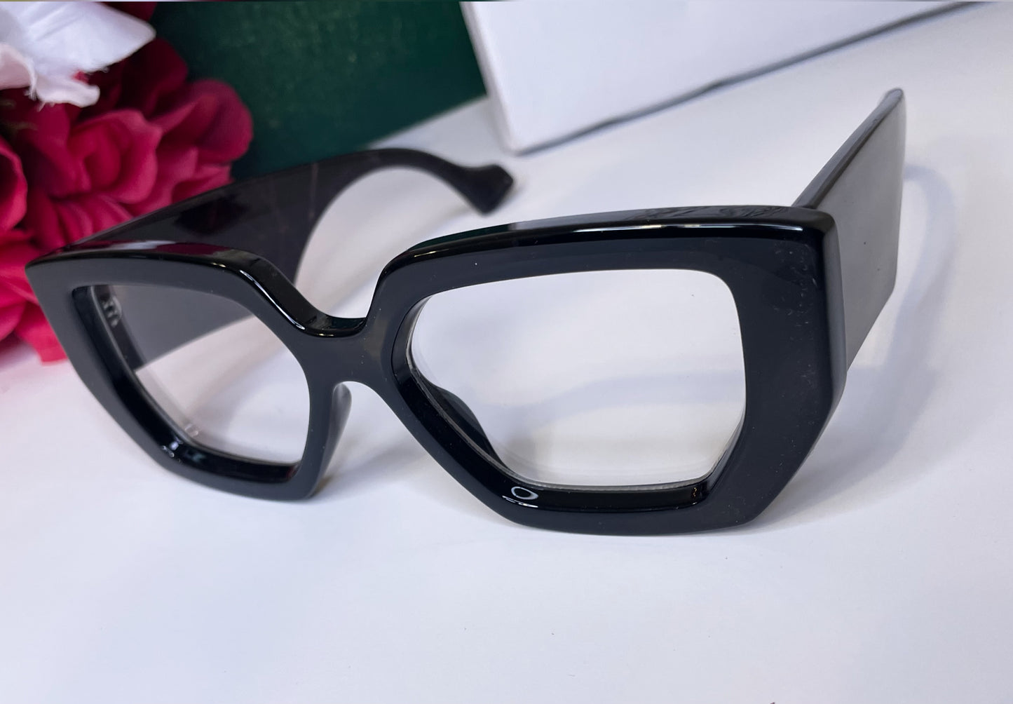 Sophisticated chunky oversized irregular shaped blue light blocking transparent glasses (color options)