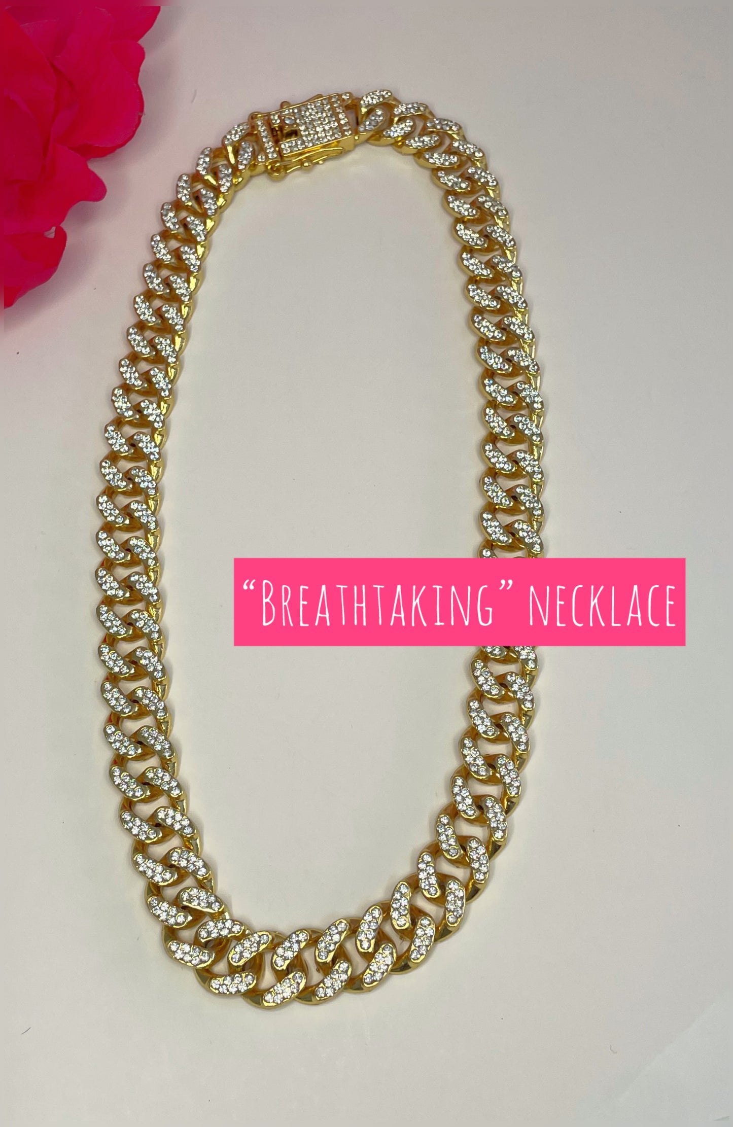 Breathtaking 18in Cuban link rhinestone necklace (color options)