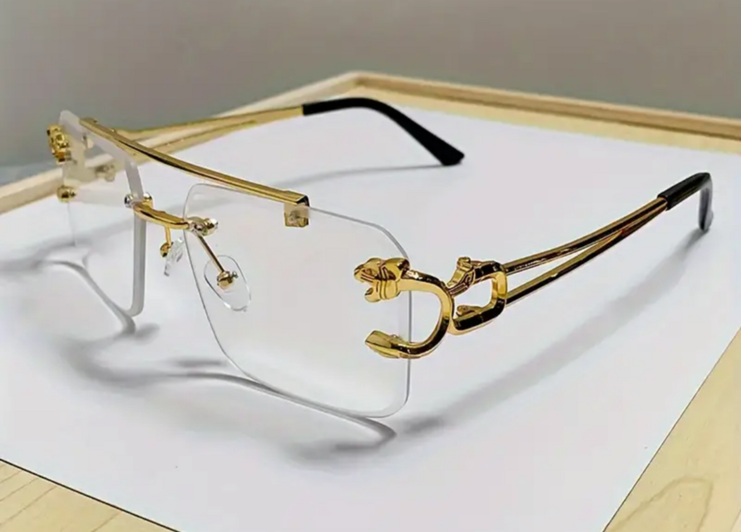 Take The Risk gold leopard design metal rimless square sunglasses (color options)