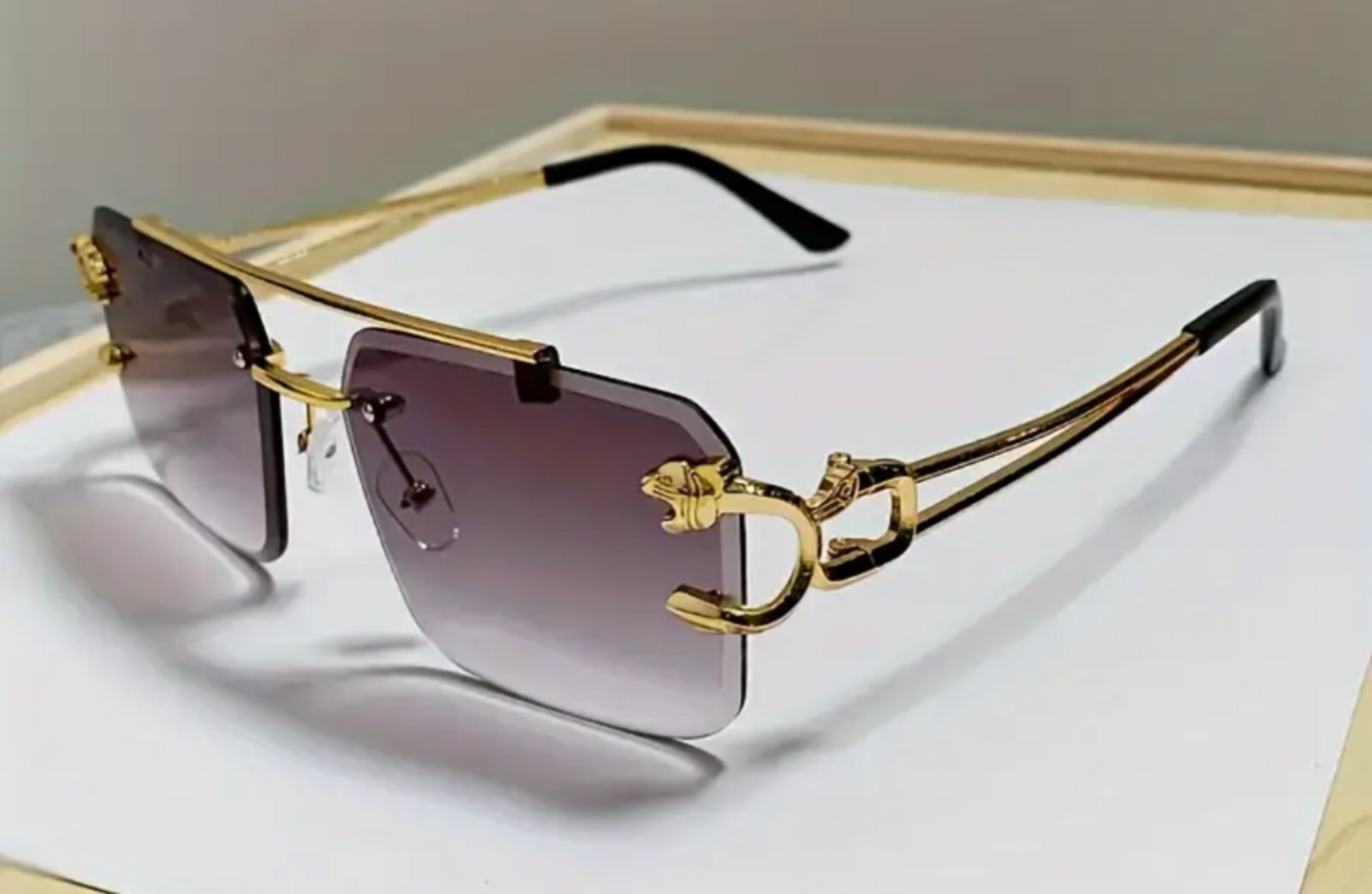 Take The Risk gold leopard design metal rimless square sunglasses (color options)