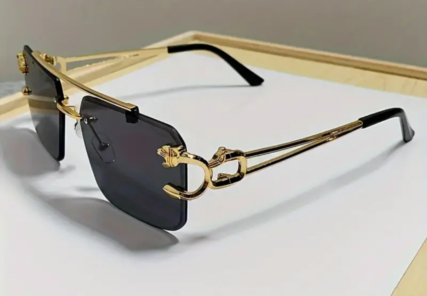 Take The Risk gold leopard design metal rimless square sunglasses (color options)