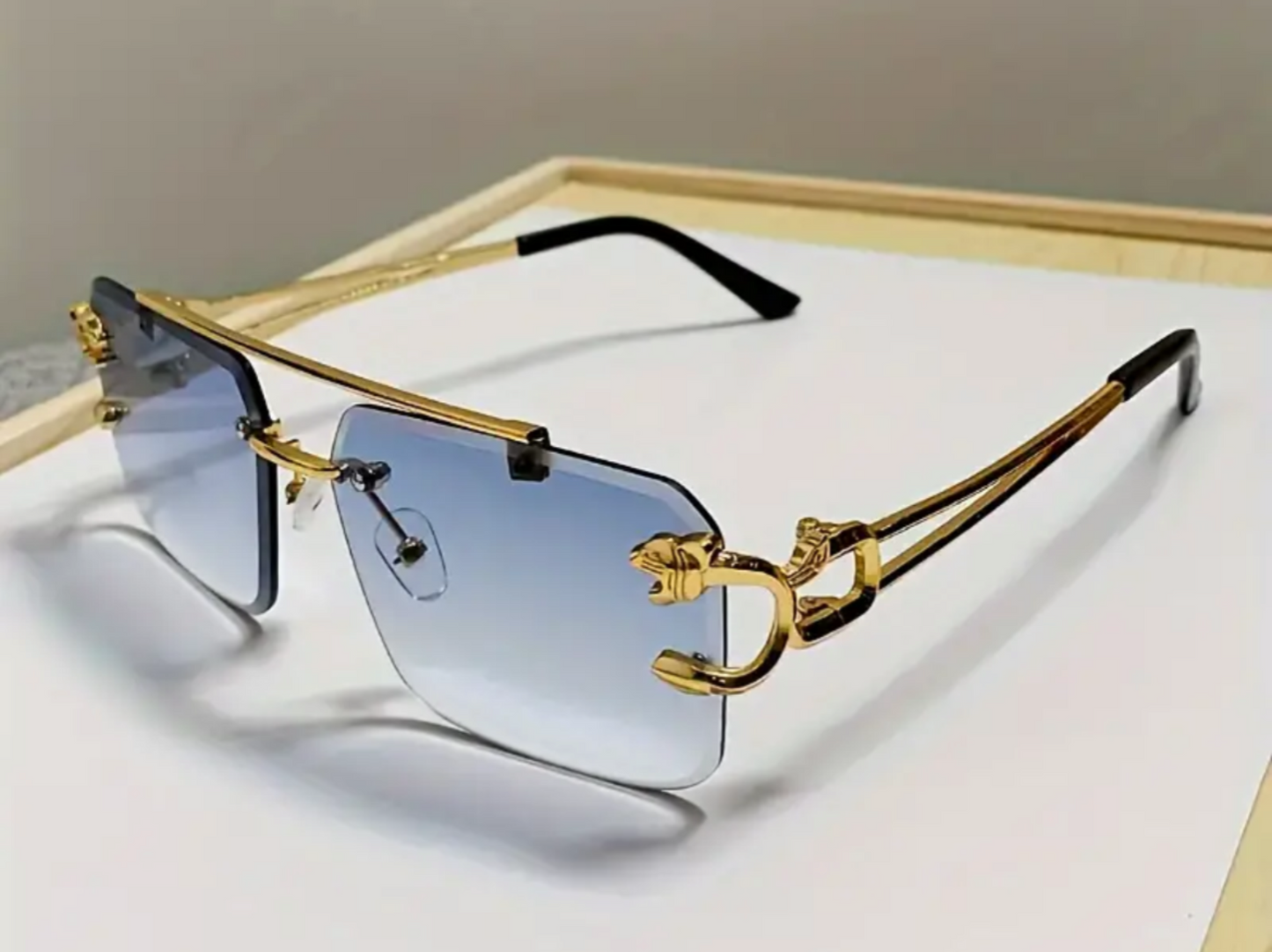 Take The Risk gold leopard design metal rimless square sunglasses (color options)