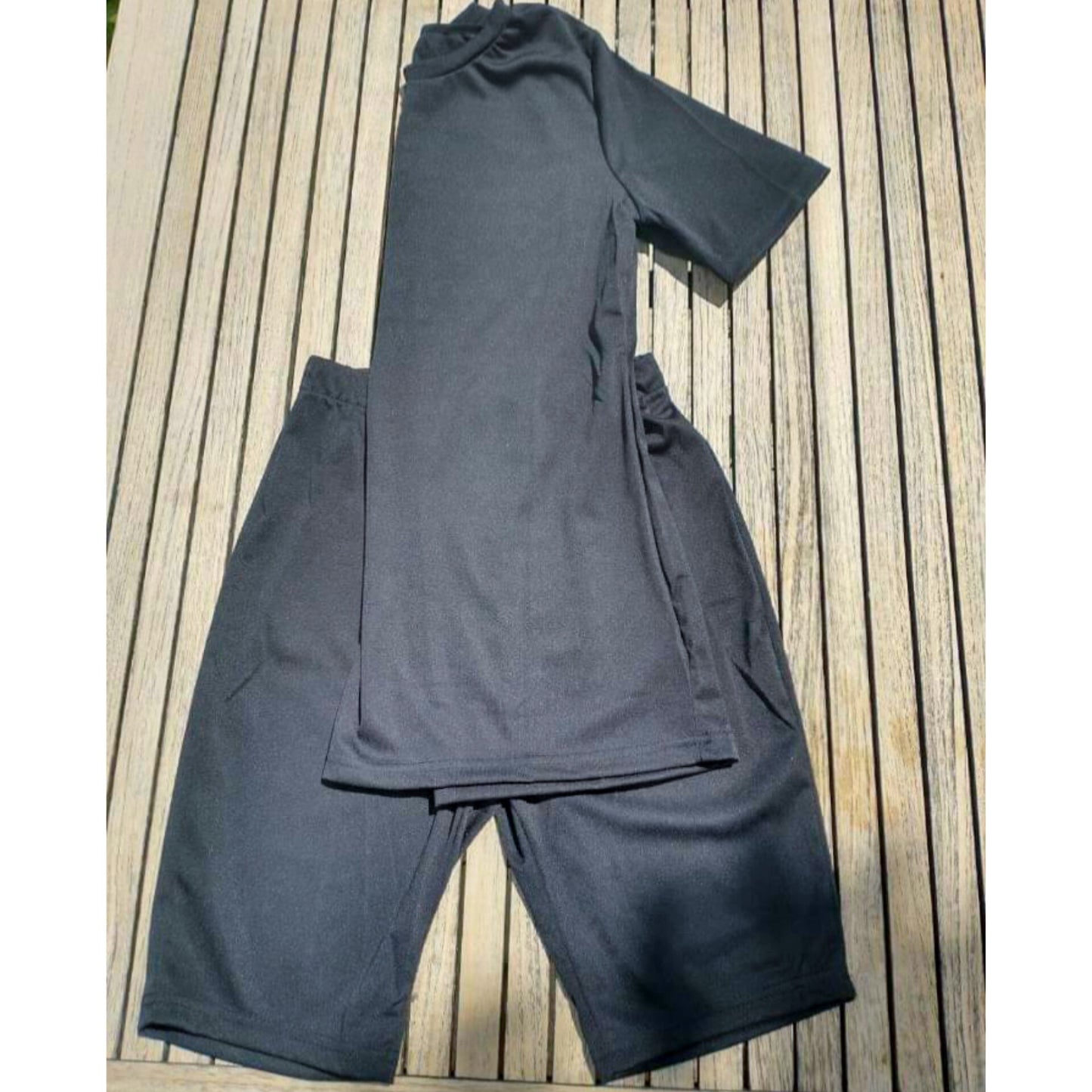 On The Go round neck short sleeve solid color biker short set (S-XL) color options