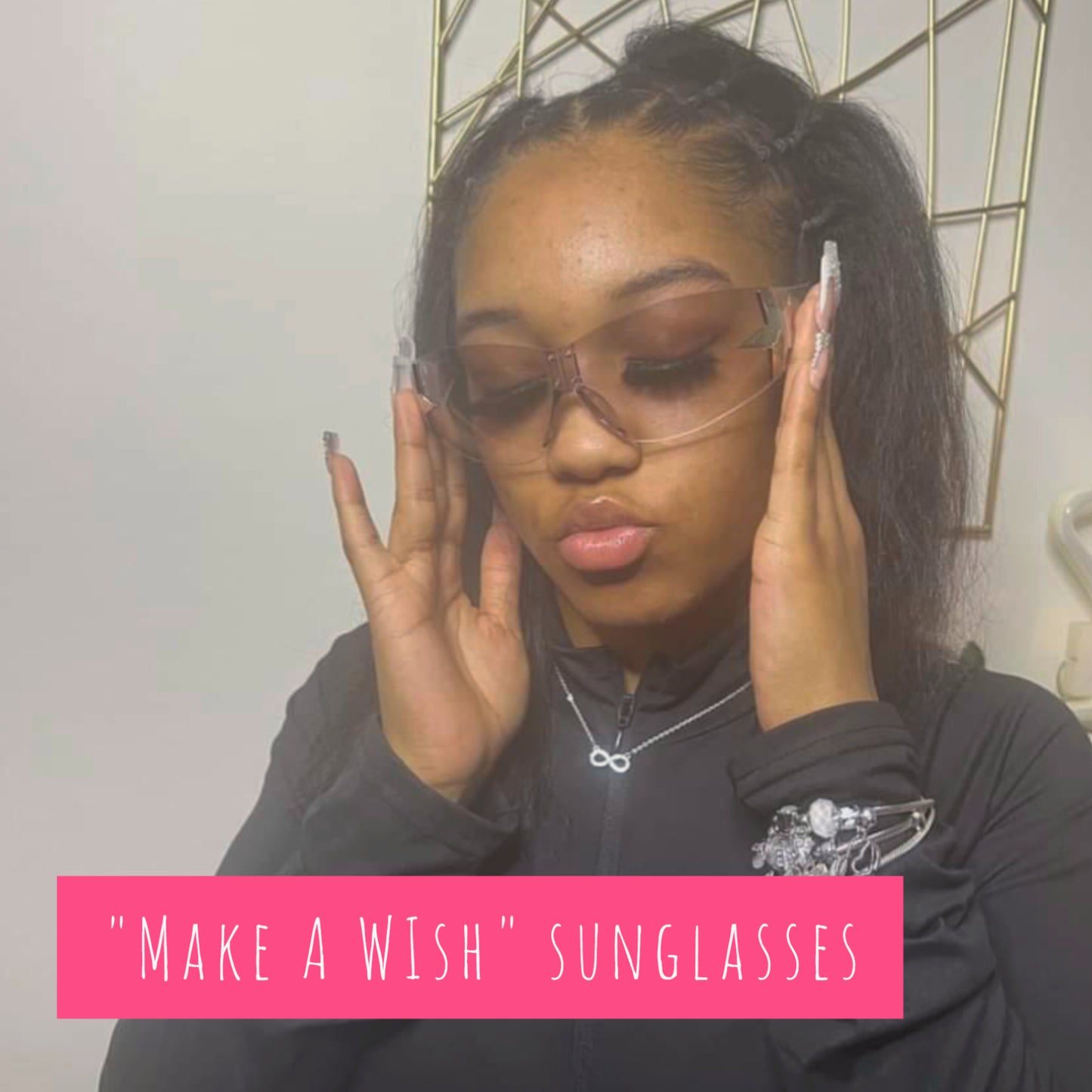 Make A Wish rimless transparent oversized silver star design Y2K sunglasses (color options)