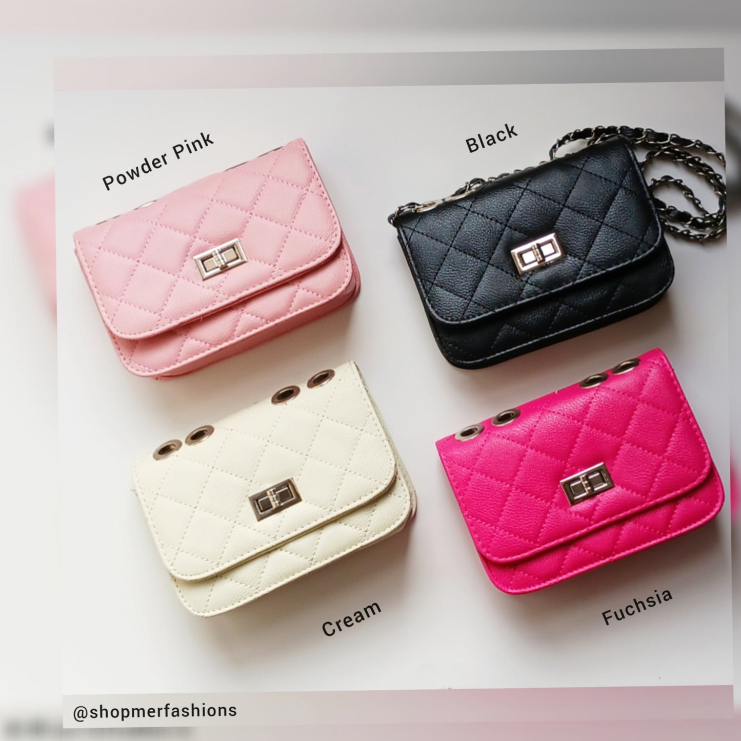 Diamond Pattern small rectangle lock twist diamond quilted PU leather shoulder bag (color options)