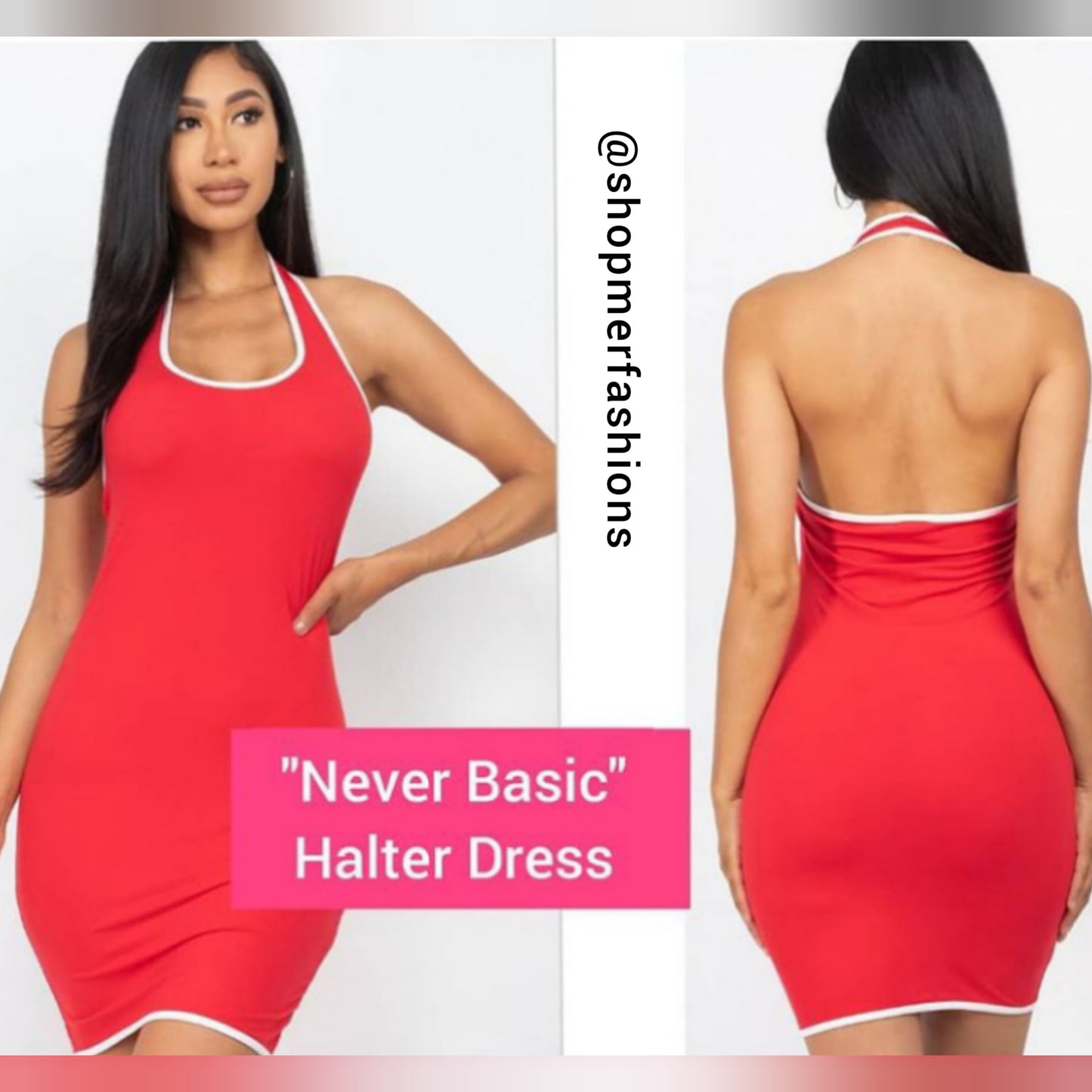 Never Basic halter neck backless bodycon mini dress (S-L) purple, red, black