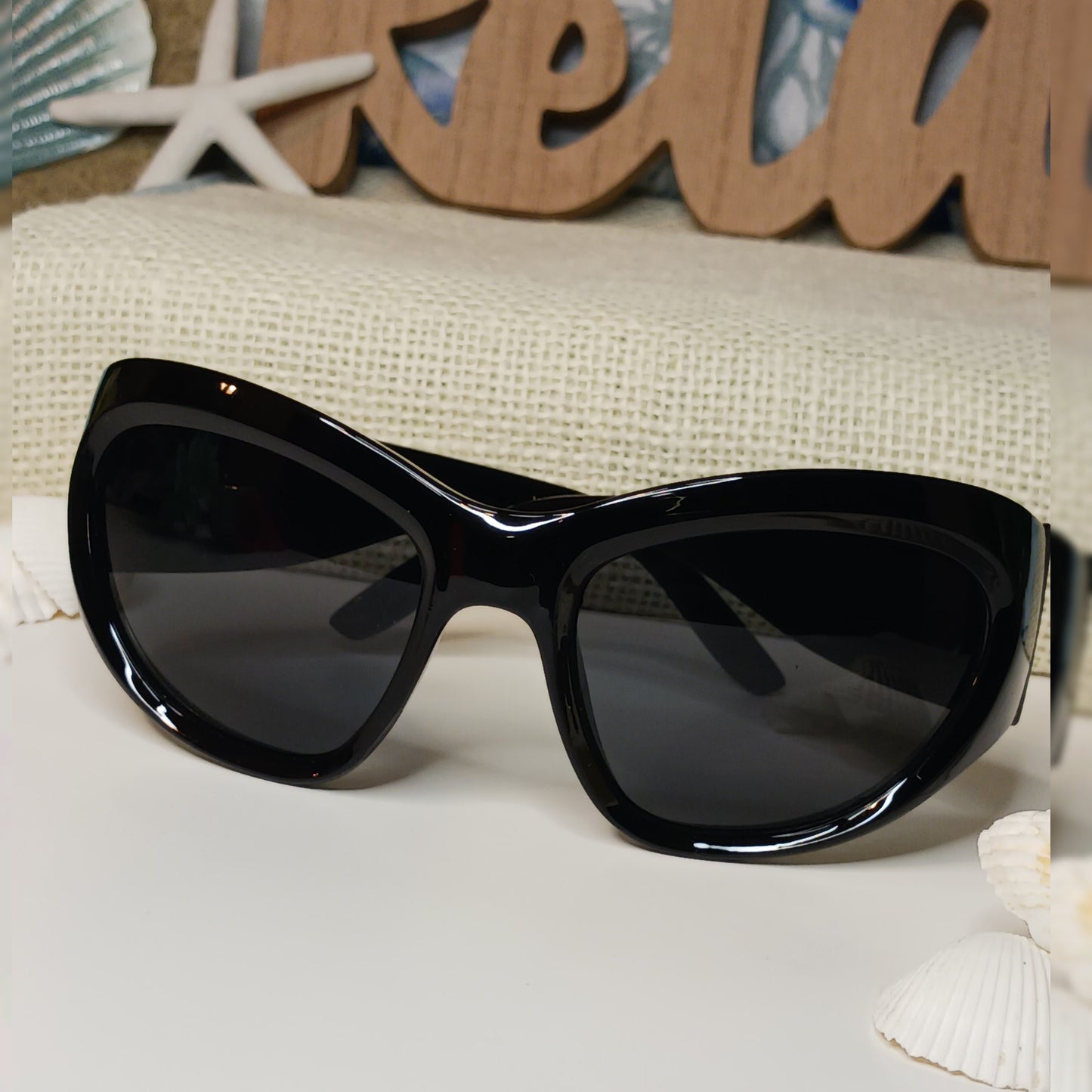 Don't Be Shady Y2K sporty wrap oversized tinted goggle sunglasses (black)