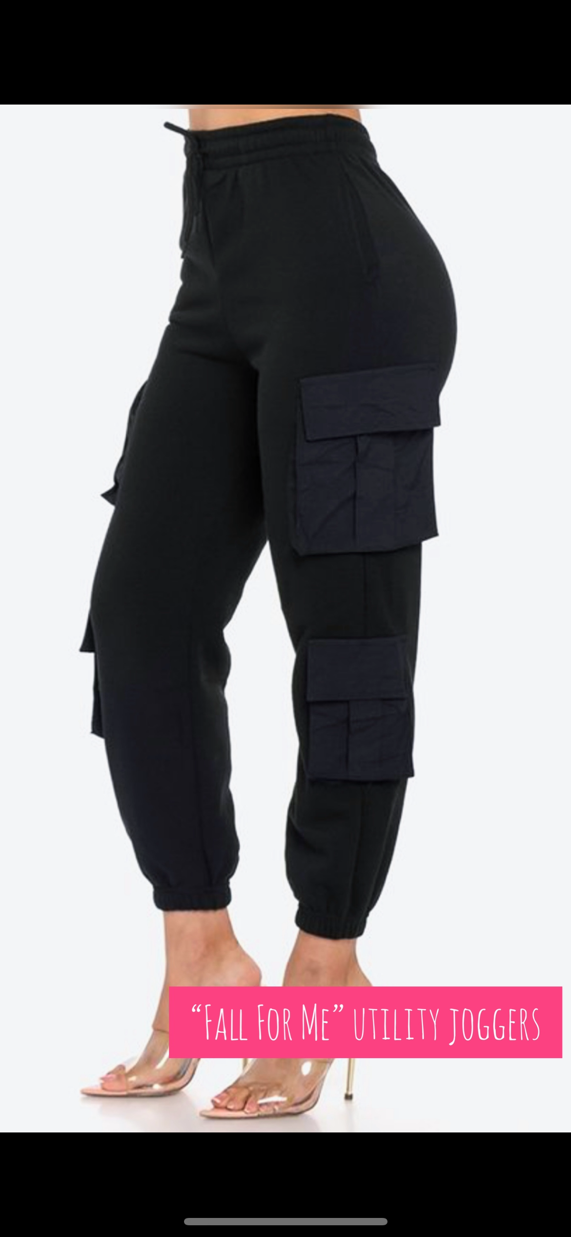 Fall For Me drawstring cargo utility joggers with pockets (S-XL) black