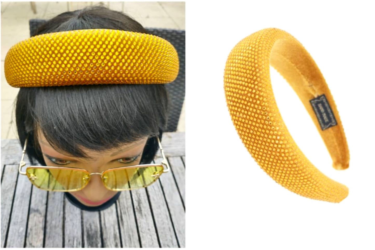 Head To Toe large brim padded rhinestone headband (yellow)