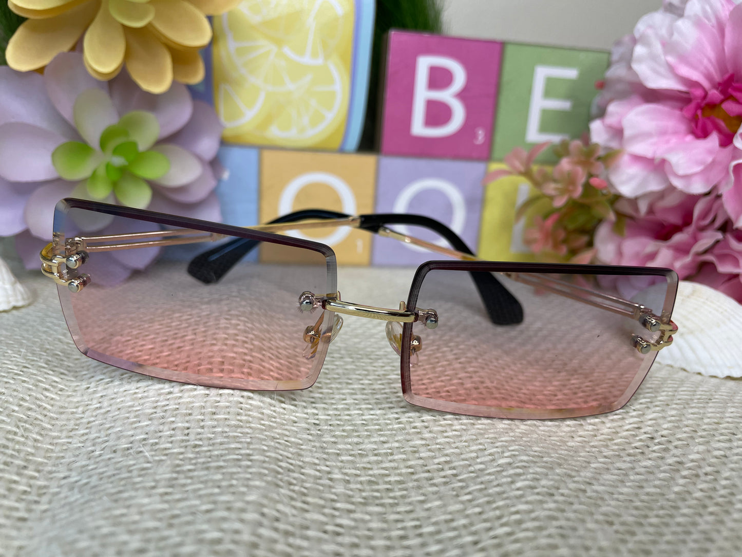 No Limit retro rimless metal frame rectangle tinted sunglasses (color options)