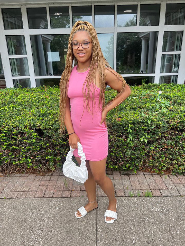 Sping It On Me round neck sleeveless racerback solid color bodycon mini dress (S-XL) pink, purple, green