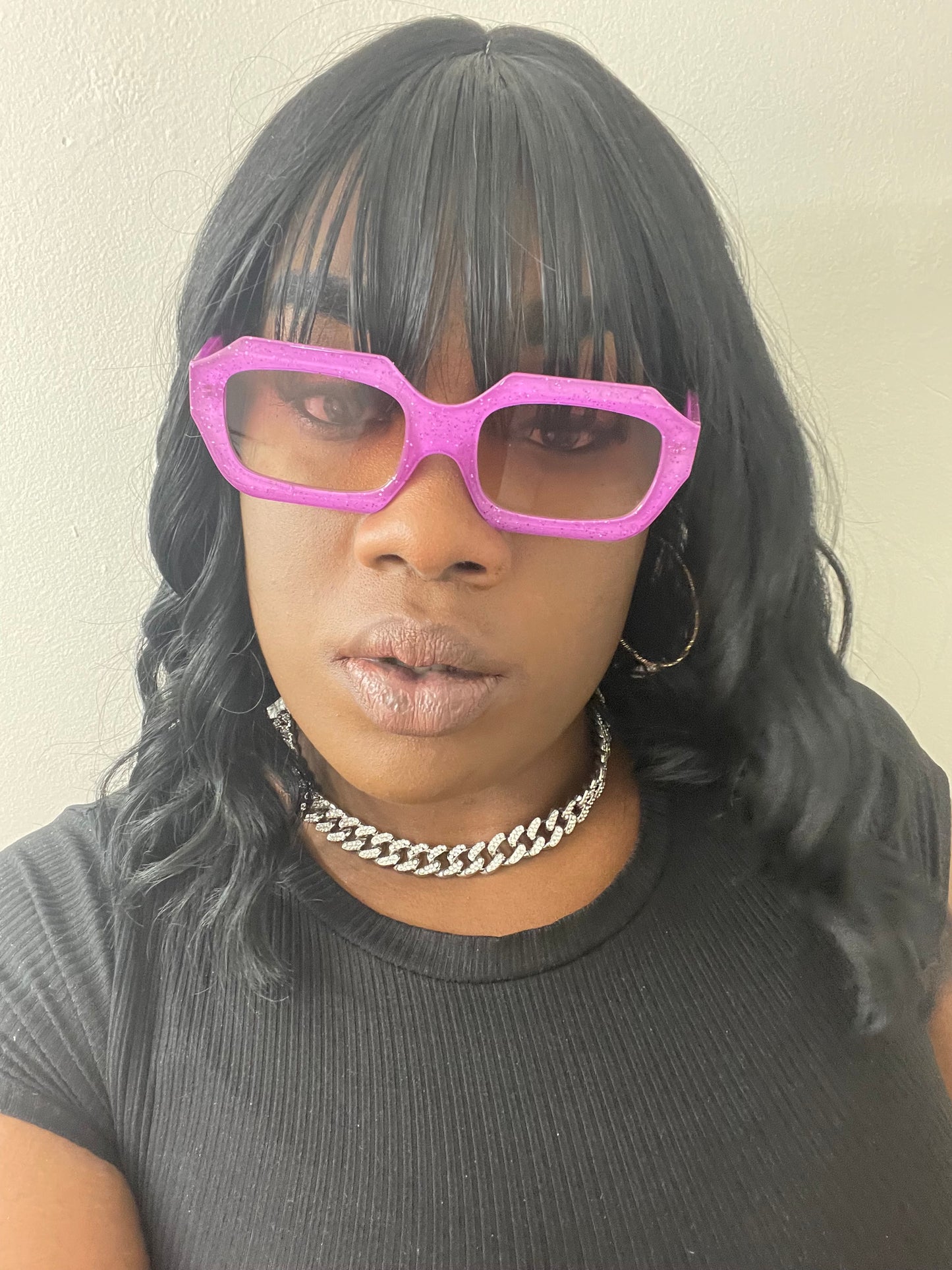 Easy Going small frame polygon glitter tinted sunglasses