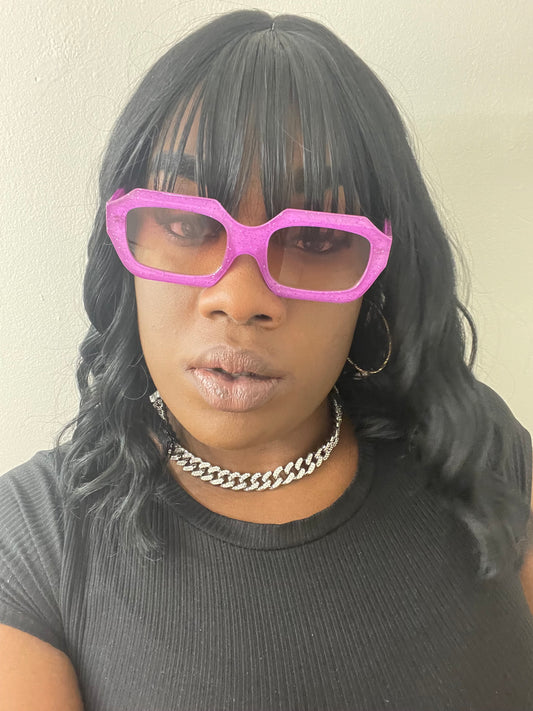 Easy Going small frame polygon glitter tinted sunglasses