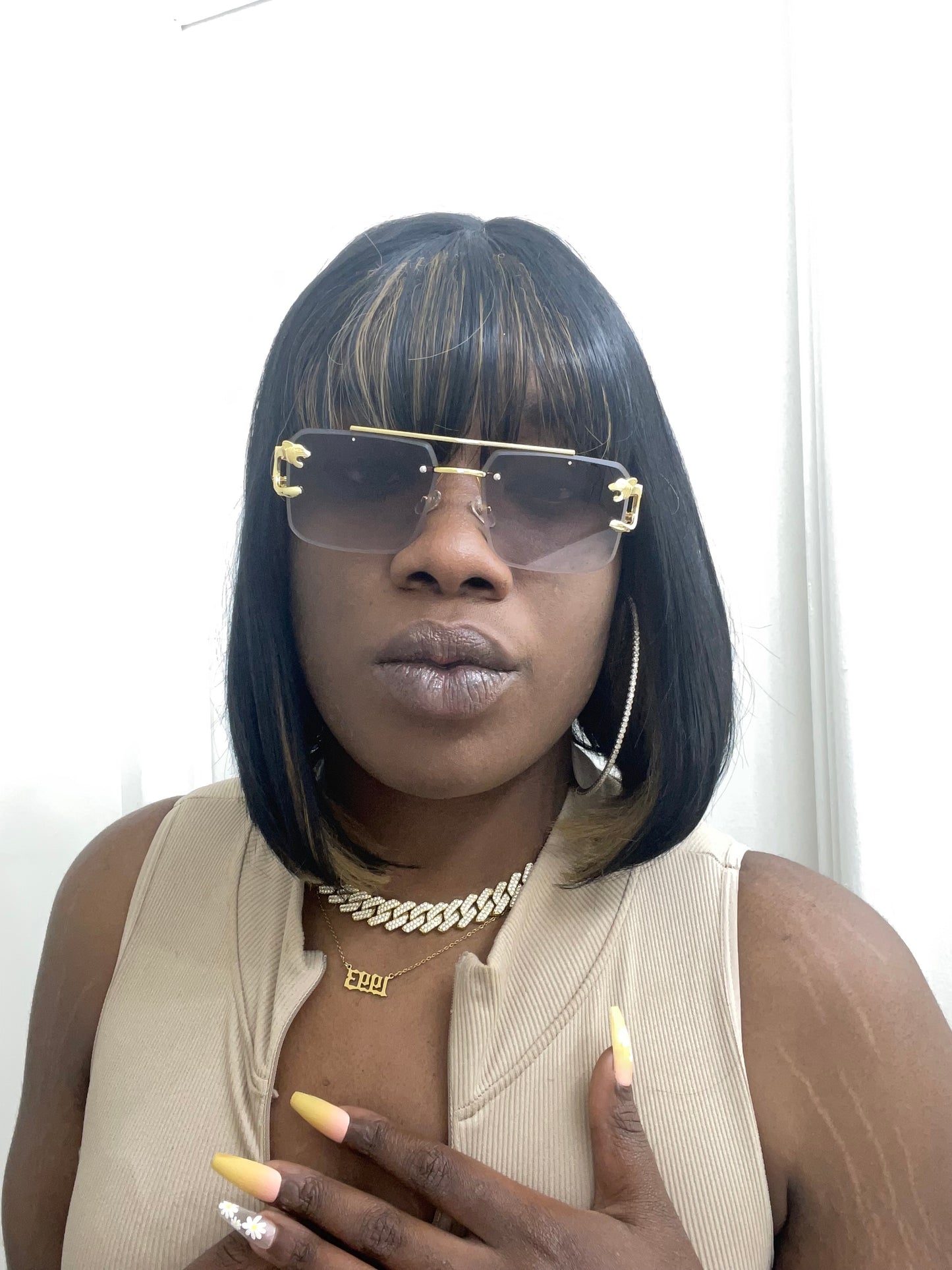 Take The Risk gold leopard design metal rimless square sunglasses (color options)