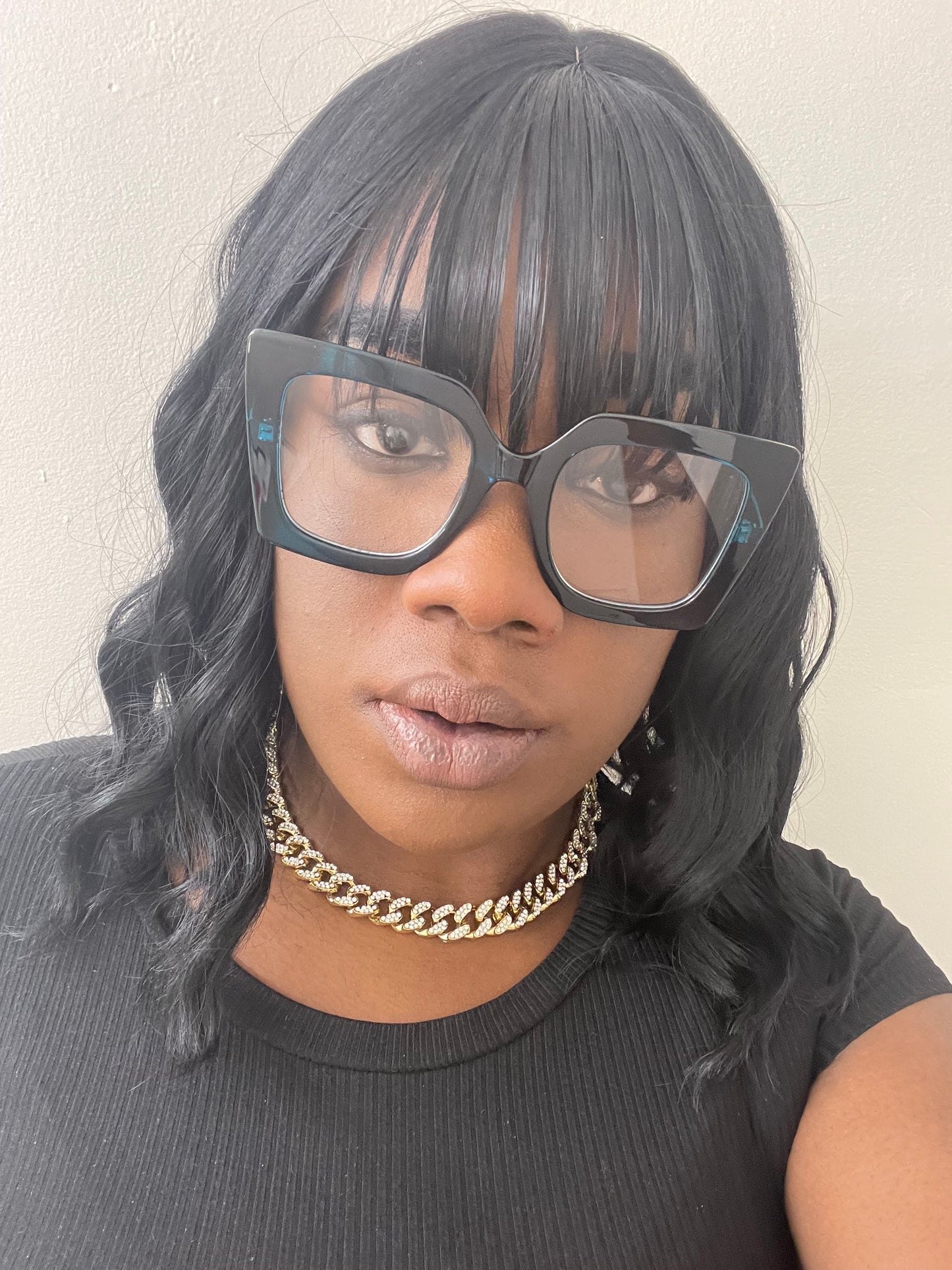 Good girl oversized square gold frame anti-blue light pearl glasses