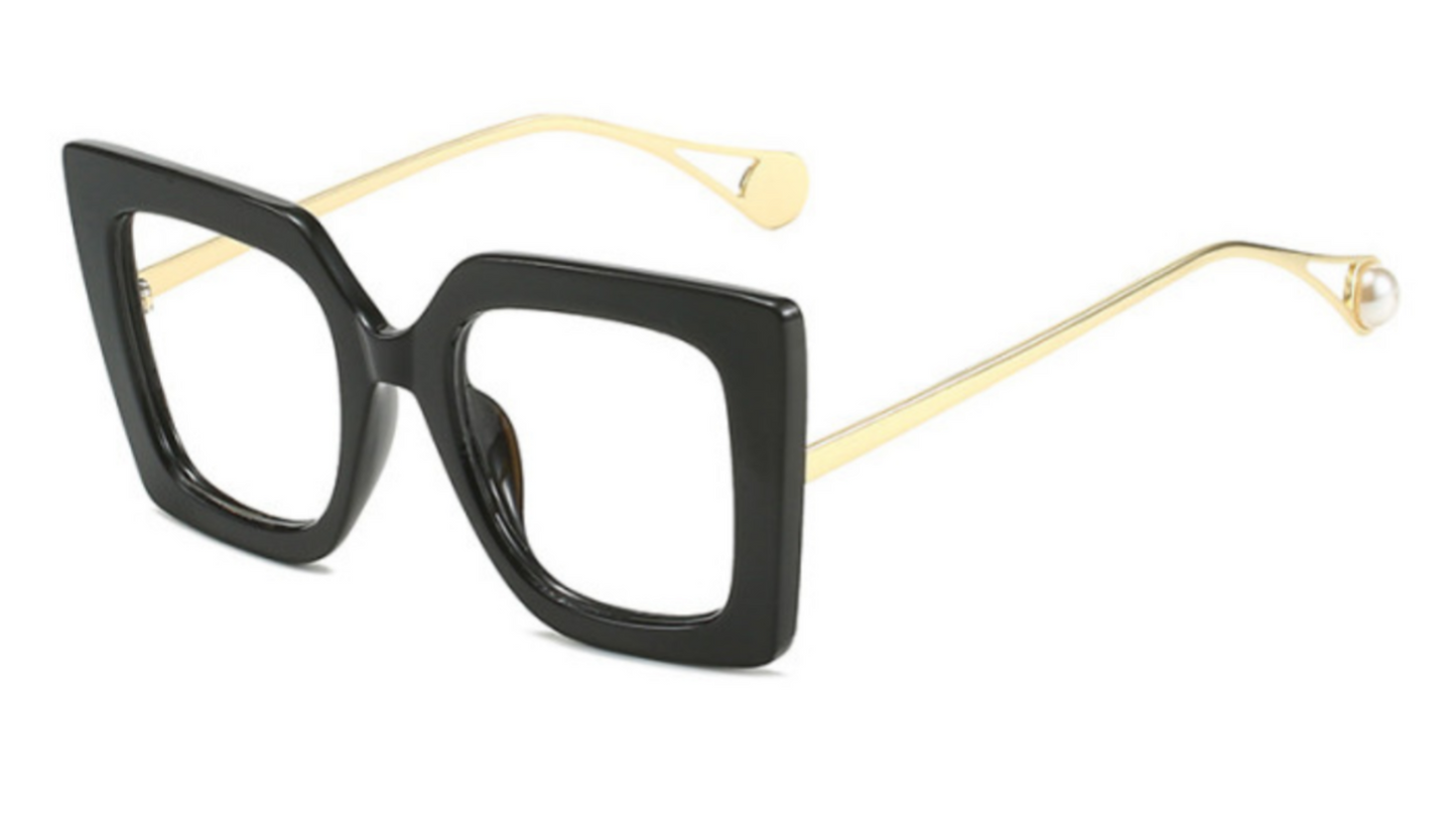 Good girl oversized square gold frame anti-blue light pearl glasses
