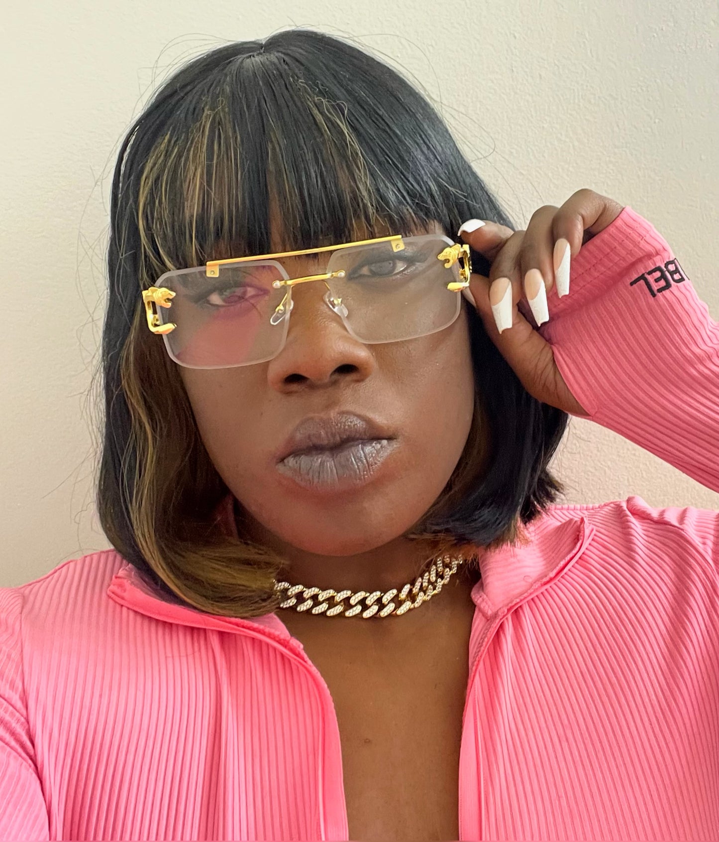 Take The Risk gold leopard design metal rimless square sunglasses (color options)