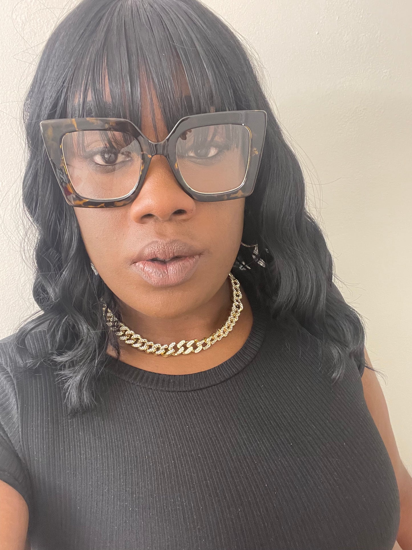 Good girl oversized square gold frame anti-blue light pearl glasses