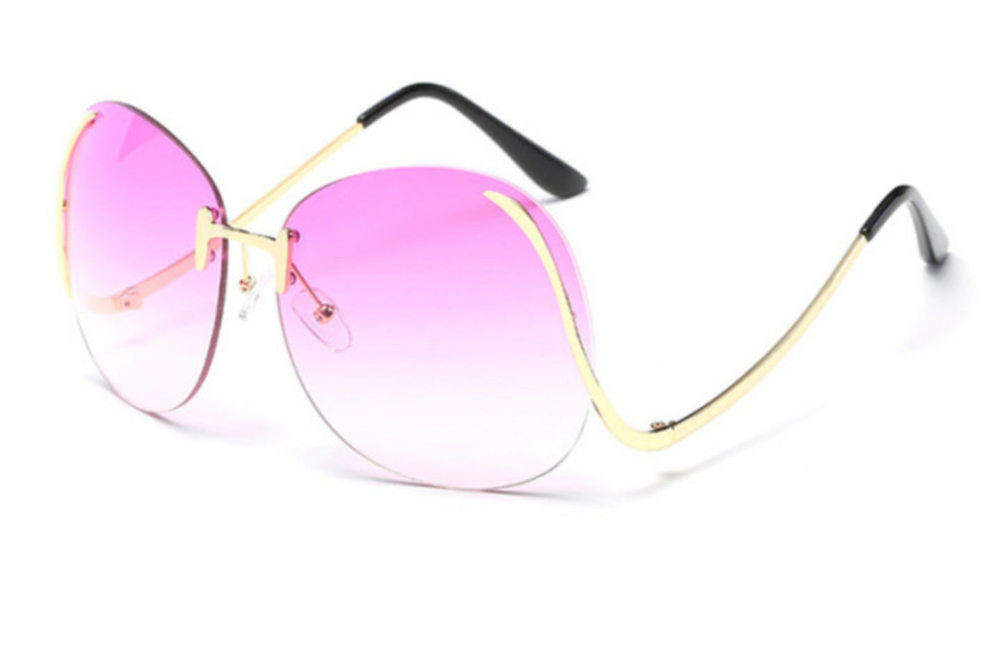 Sensational oversized metal gold frame circular gradient tint rimless sunglasses (color options)
