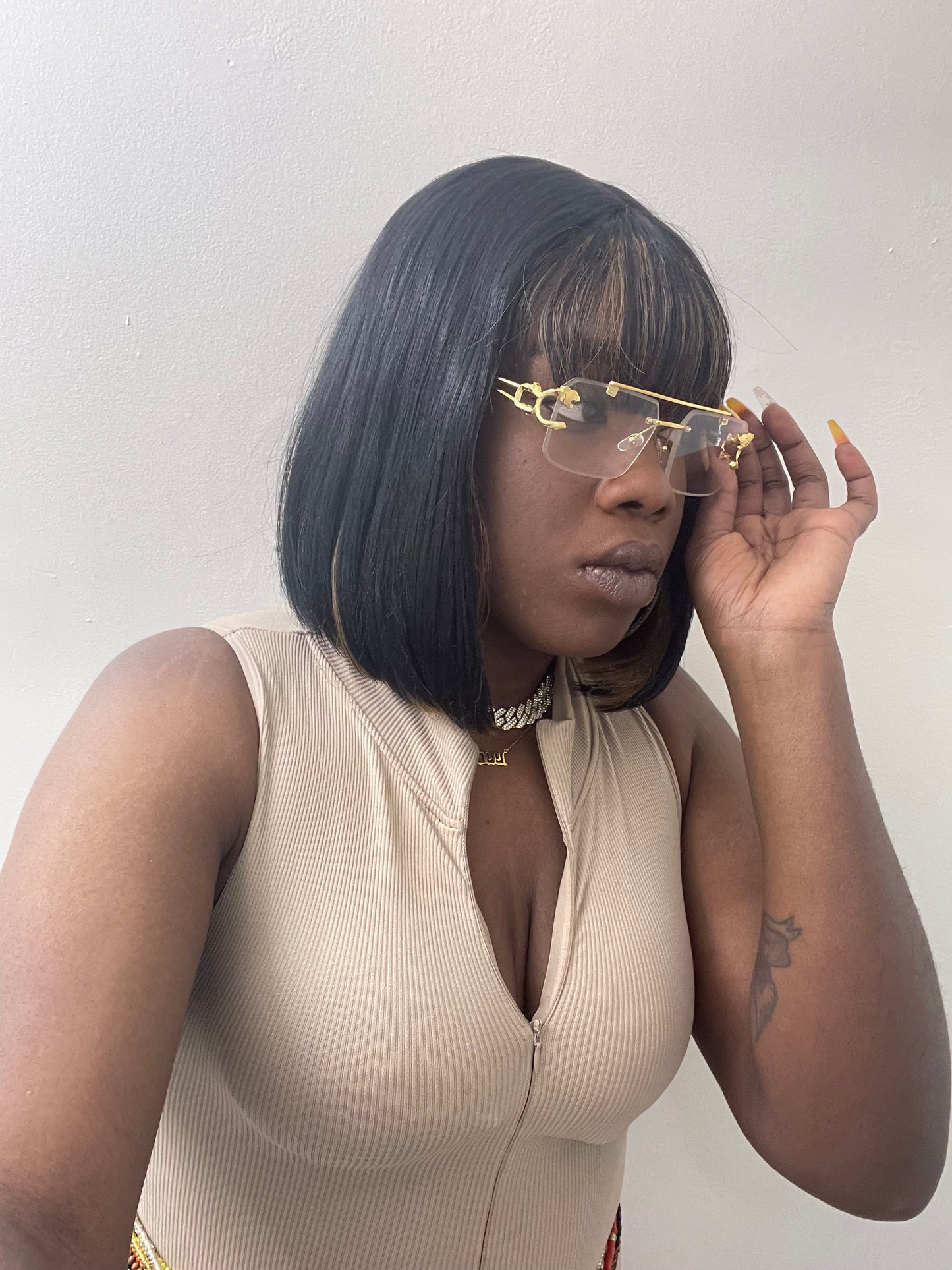 Take The Risk gold leopard design metal rimless square sunglasses (color options)