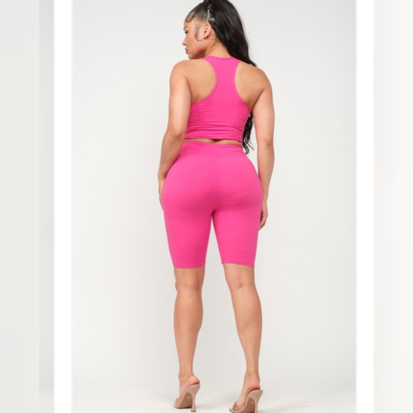 Summer Time racerback crop top biker short set (Fuchsia)